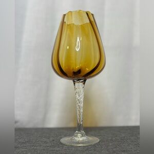 Vintage Empoli Italian Art Glass Brandy Snifter Vase Amber Ribbed MCM